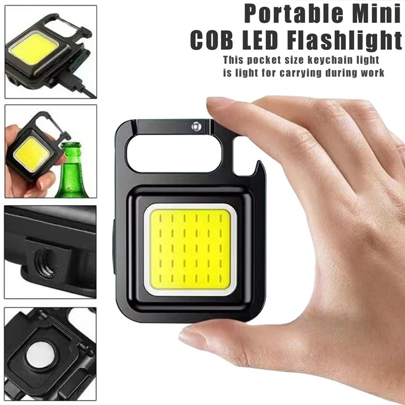 Mini lampe de travail LED aste par USB, lampe de poche COB, porte-clés lumineux portable, lanterne de poche magnétique, randonnée en plein air, pêche