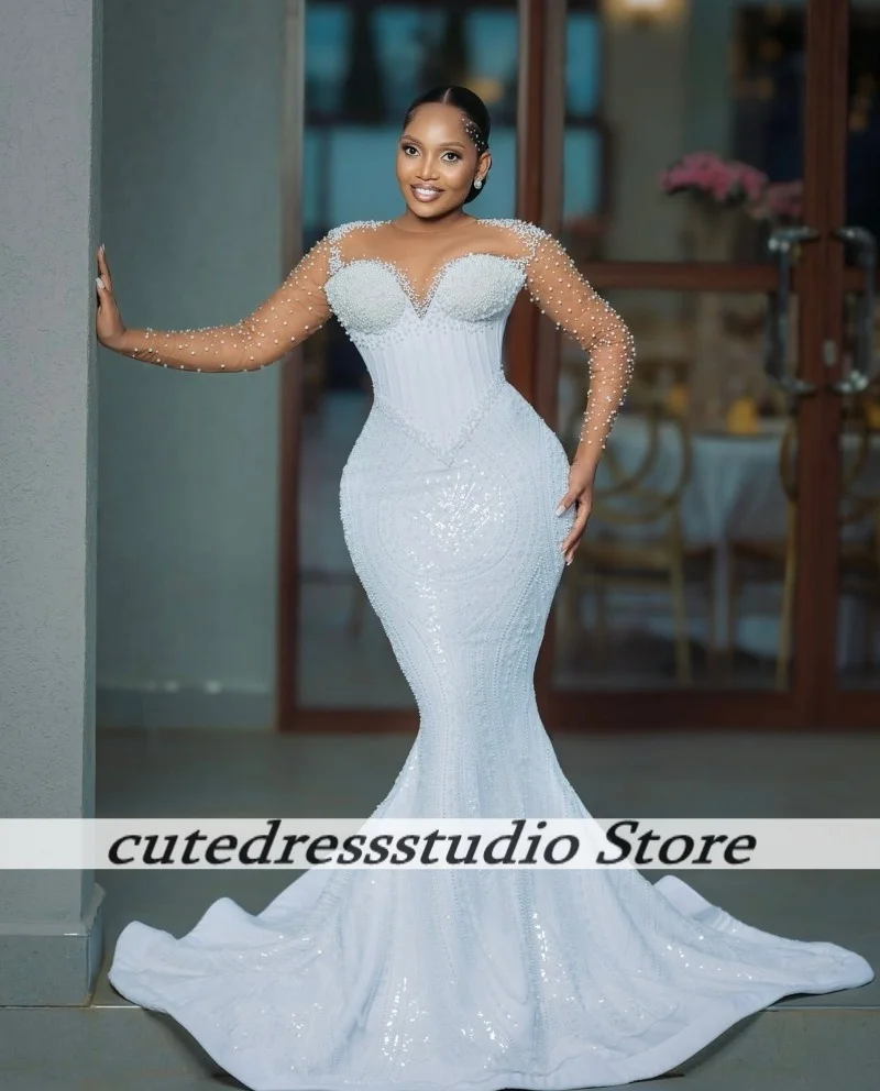 南アフリカヴィンテージマーメイドウェディングドレス 2025 高級ビーズスパンコールロングマーメイドブライダルドレス Vestidos De Noiva カスタマイズ