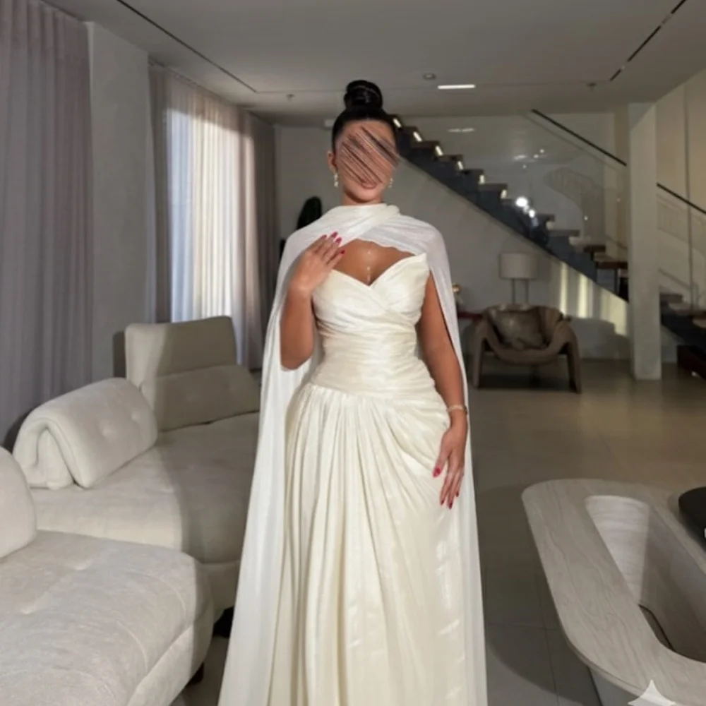 Customized Matching Exquisite Pleat Ruched Draped Shawl A-line Strapless Long Dresses Evening Dresses Sizes Available Fashion