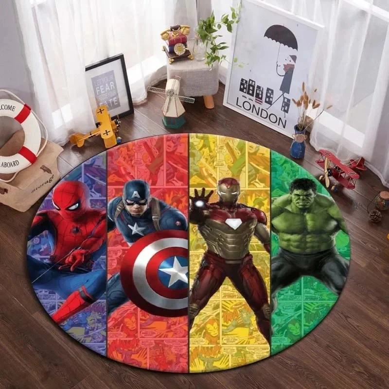 MINISO DISNEY Marvel The Avengers Round Carpet Anime Rug Non-Slip Play Mat Cute Floor Rugs For Living Room Bedroom Kids Mats