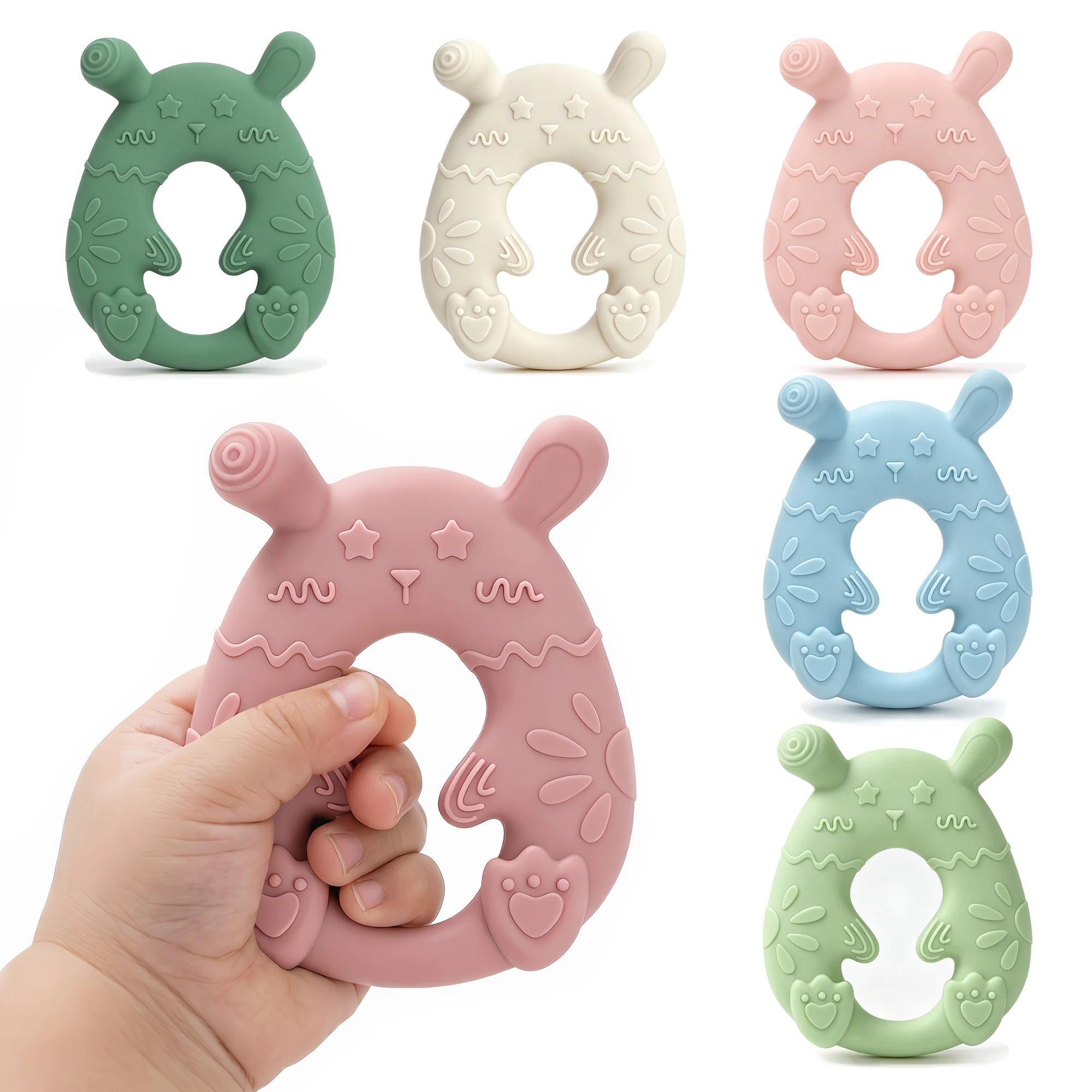 1pc Silicone Textured Rabbit Shaped Baby Teether, Chewable Easy To Clean Toy, Suitable For Daily Use, Gift For Baby Birthday