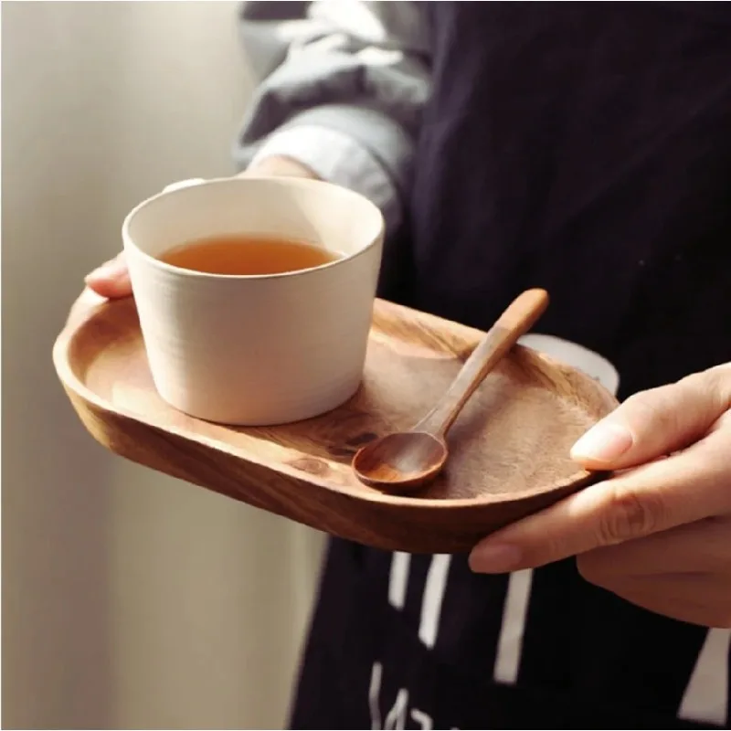 Wooden Dessert Plate Tableware Solid Wood Round Dessert Plate Japanese-style Wooden Tray Snack Plate Dried Fruit Plate Tea Tray