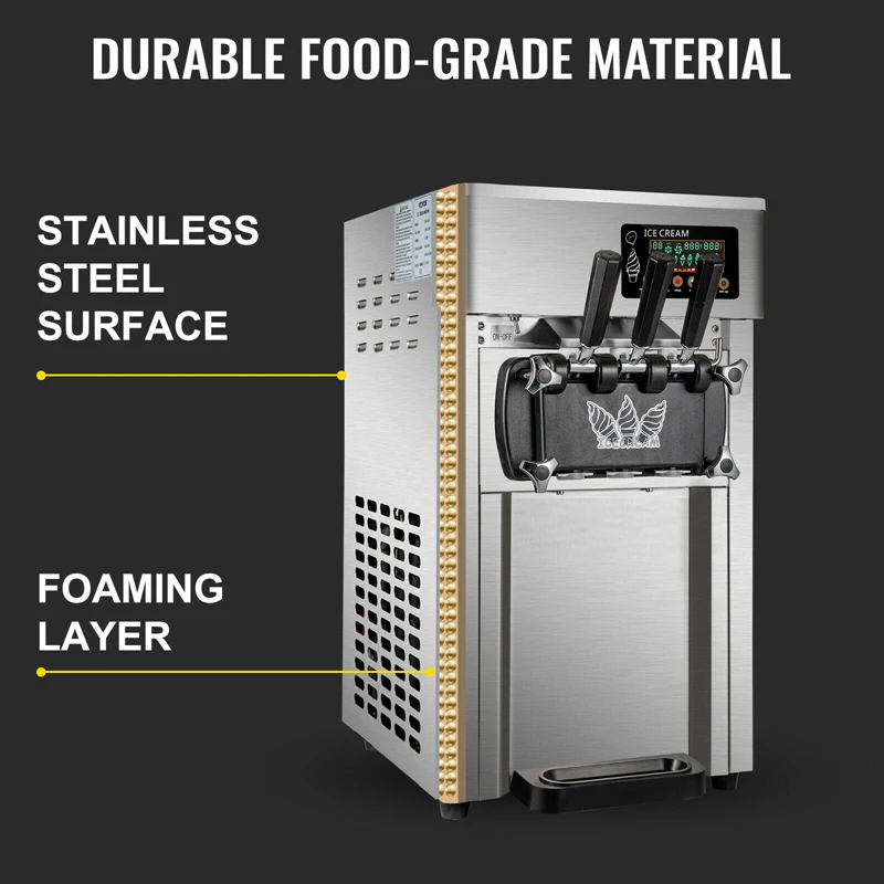 

Коммерческая настольная машина для мягкого мороженого 2 + 1 машина для приготовления мороженого со смешанными вкусами, морозильное оборудование с цифровым дисплеем