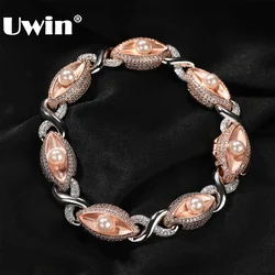 UWIN Iced Out Imitation Pearls Infinity Cuban Chain Bracelets for Women Fashion Jewelry for Gift