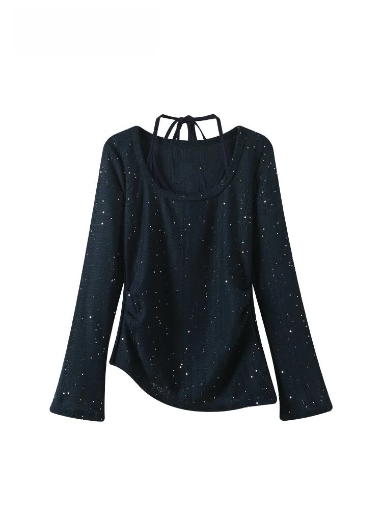 

plus Size Women's Long Sve round Ne Base irt Spring Season Sli Versatile Age-Defng Strap Top Quali Polyester