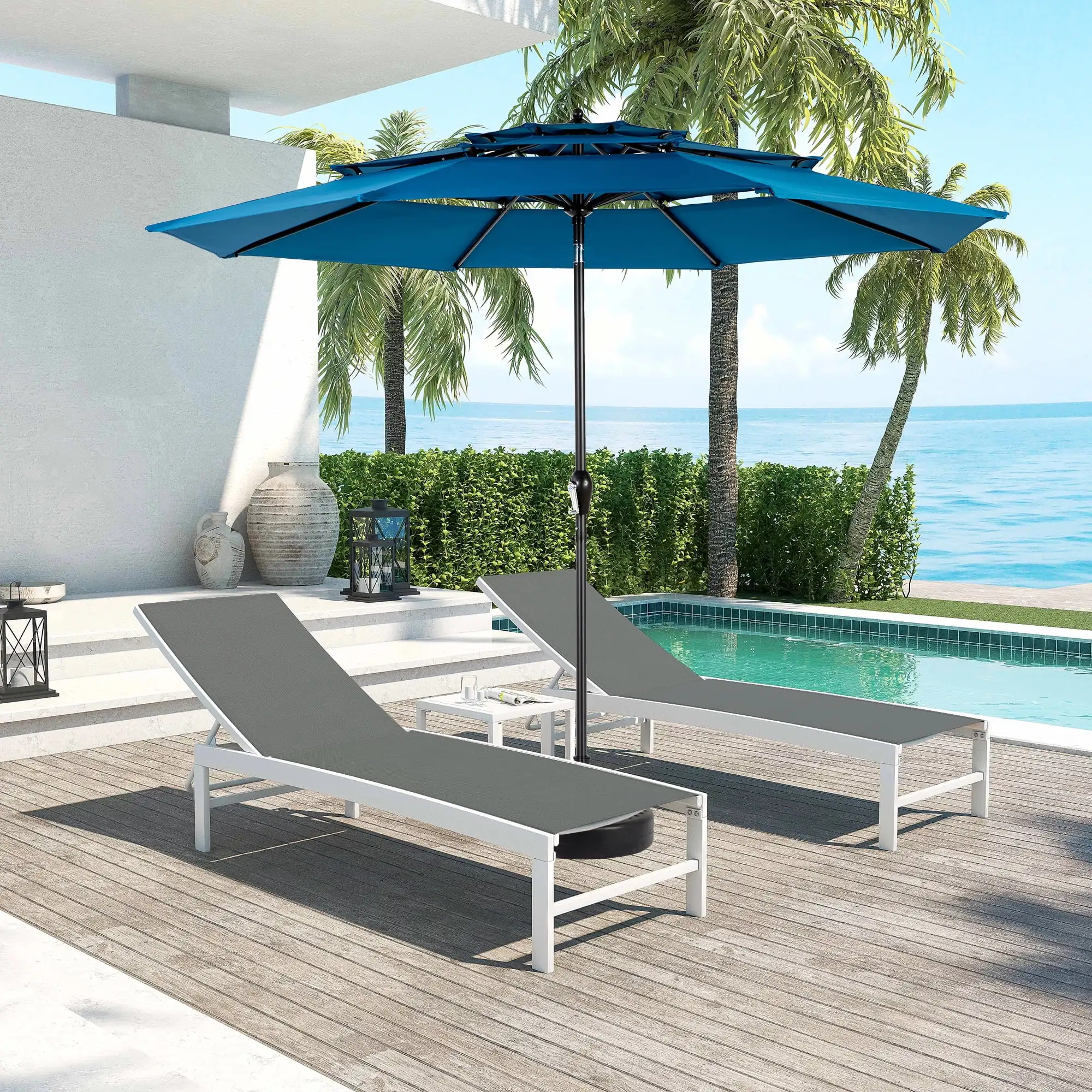 

10ft Outdoor Patio Umbrellas for Outside,3 Tier Auto-tilt Vented Market Table Umbrella for Backyard