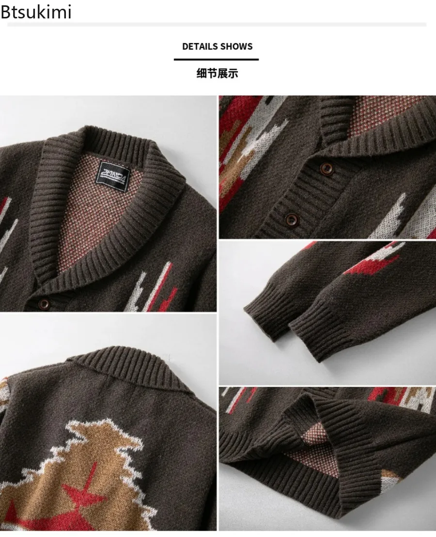 Vintage الجاكار الرجال طويلة الأكمام محبوك البلوزات جديد الخريف الشتاء التلبيب طوق سترة سترة رجل معاطف معطف شتاء غير رسمي #5