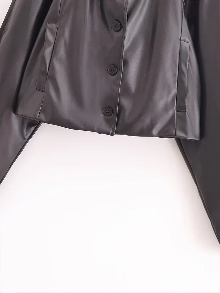 Giacca in pelle PU nera pop Giacca casual monopetto in pelle con spallina temperamento manica lunga raglan allentata