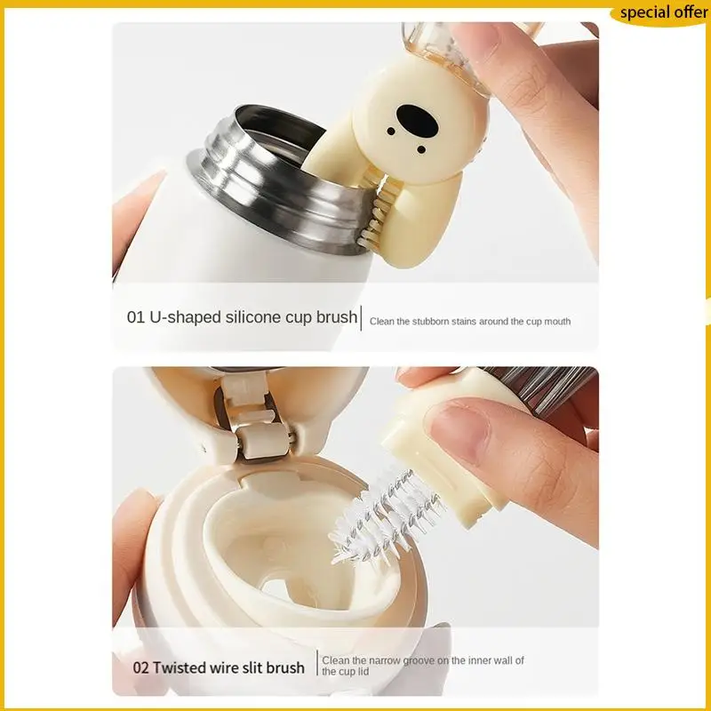 

A50I Щетка для крышки чашки с кроликами 4 в 1, щетка для термочашки с водой, щетка для чистки чашки для сосков, щетка для чистки рта