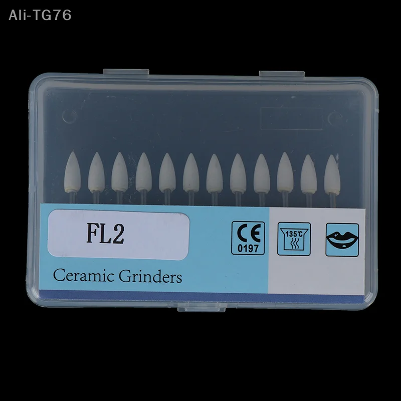 Pedras de polimento brancas dentárias, formato de cone de chama, pedra da Arkansas, 12 unidades/conjunto