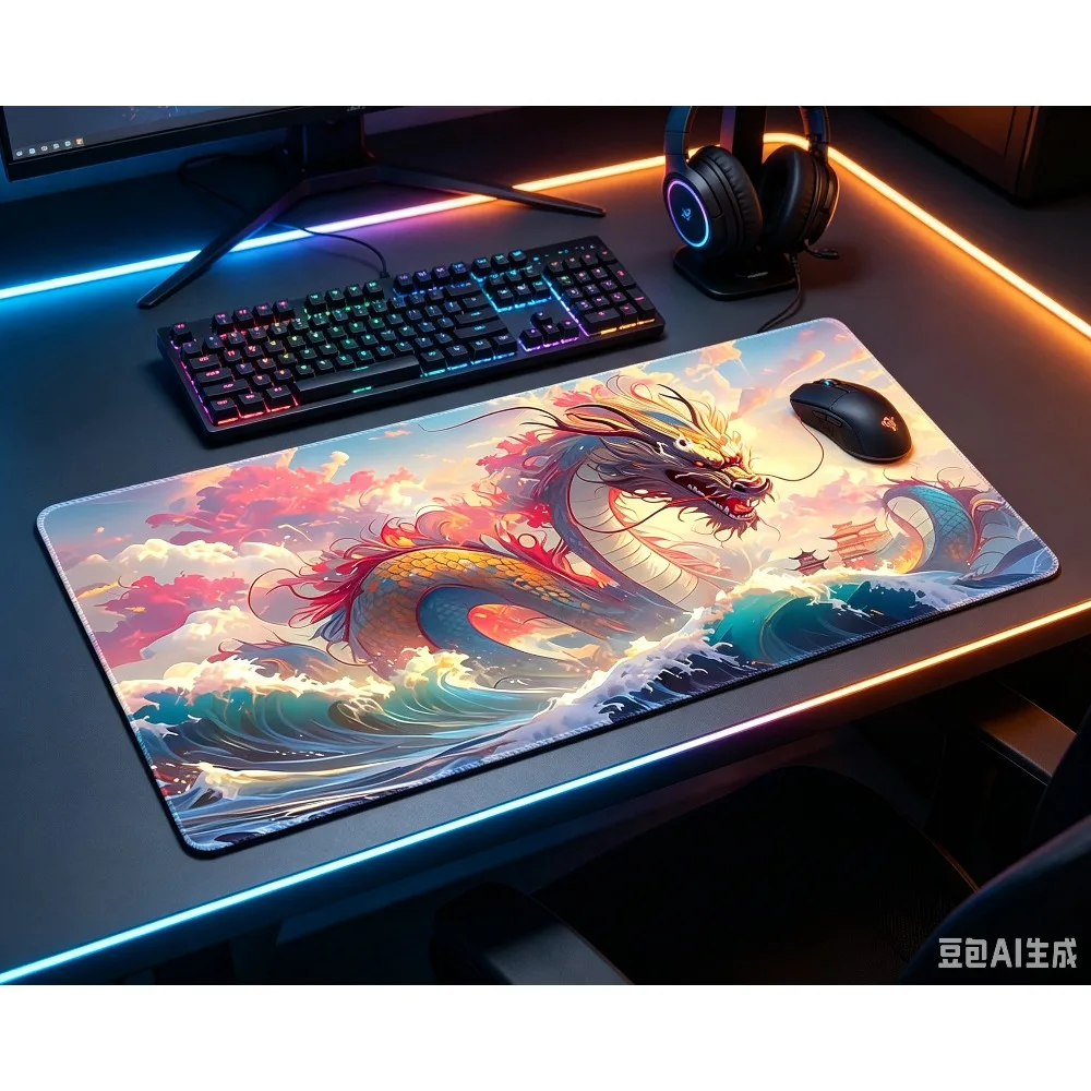 Cool Oriental Dragon Pattern Card Games Playmat Durable Office Deskpad Parties Gathering Card GameMat Compute PC Gaming MousePad