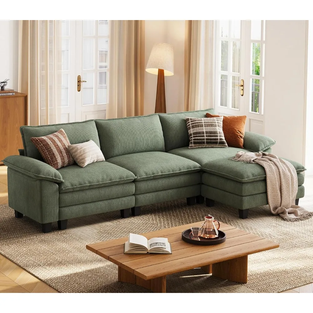 

Modular Sectional Sofa - 123'' Oversized Corduroy Cloud Couch L Shaped Couch with Movable Ottoman Soft Modern Comfy Sofa for Li