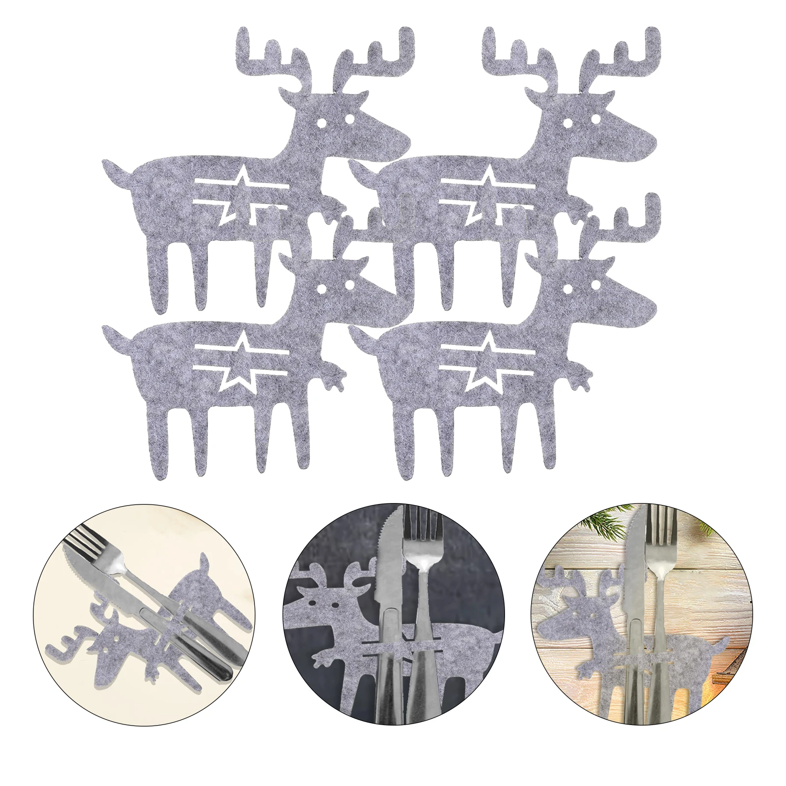 

4Pcs Christmas Reindeer Cutlery Bags Fabric Tableware Holders Party Dining Decor Silverware Storage Pouch