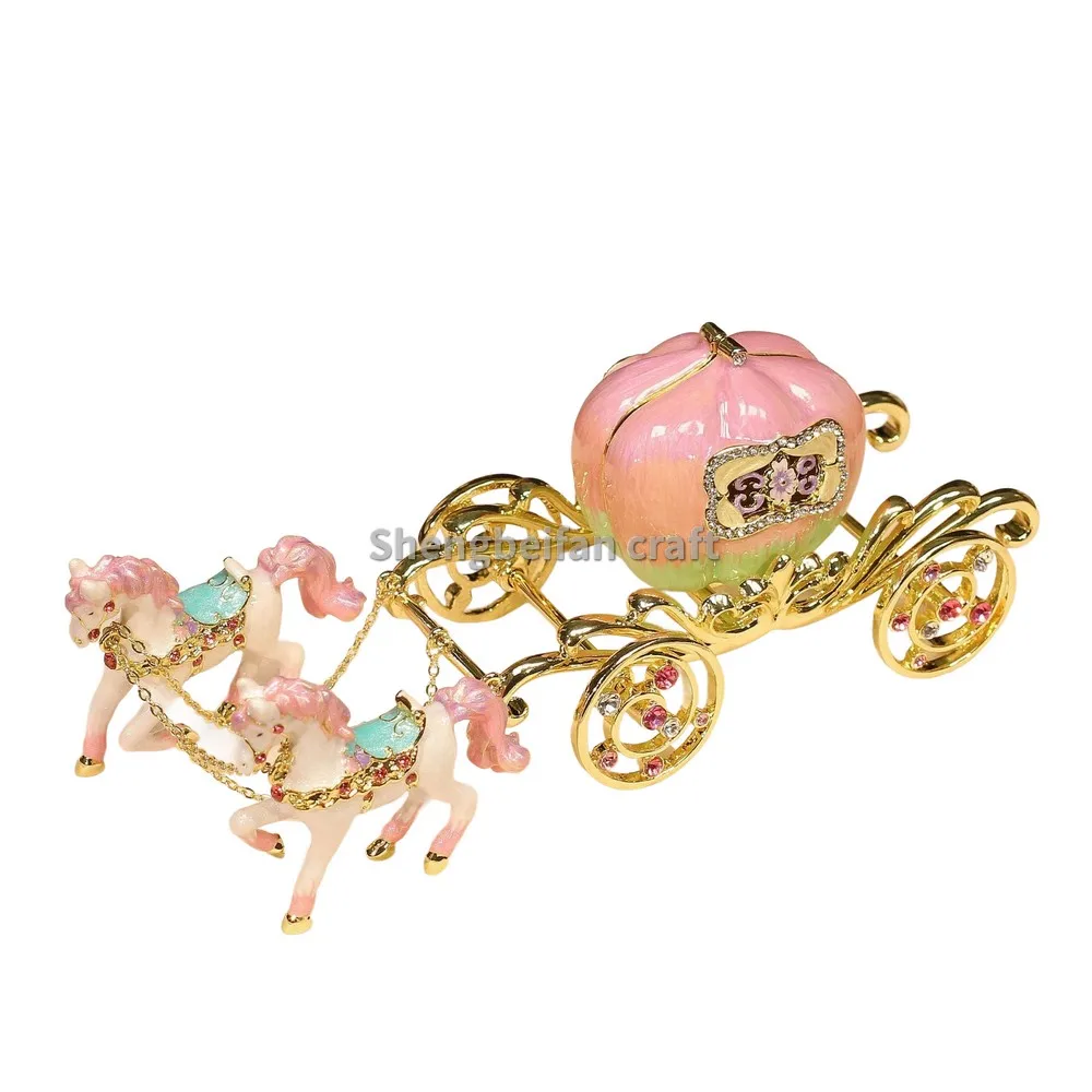 

Metal Craft Enamel Horse Pumpkin carriage figurine Jewelry Box Counter Decoration Bithday Gift Trinket Box For Home Decoration