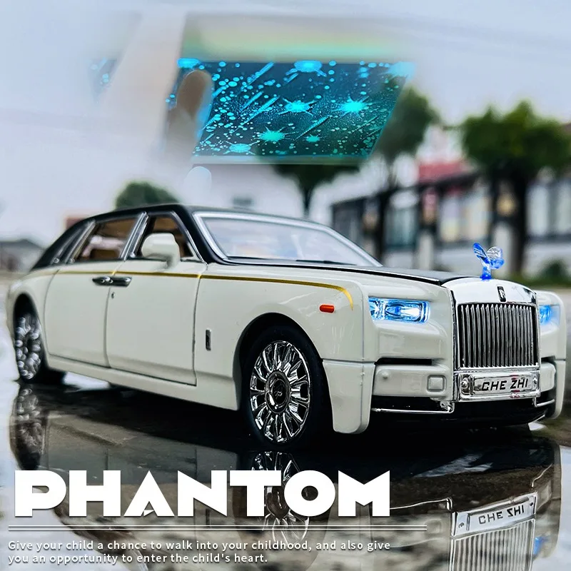 Royce Phantalcarモデル、ダイキャスト合金車、収集可能な家の装飾、ミニチュアの回避、サウンドライト、男の子のギフト、1:24