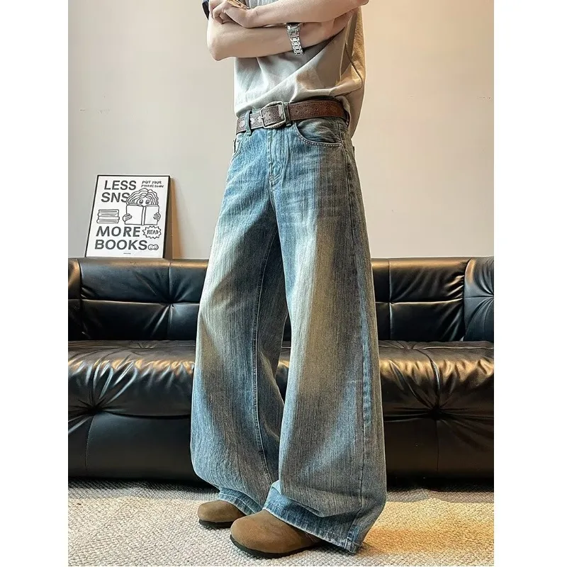 

Retro High Street Denim Jeans Men Women Straight Leg Long Trousers Waed Knife Bamboo Fiber Pattern CleanFit Couple