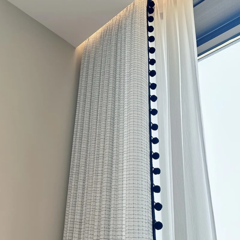 Medium Style Cotton and Linen Yarn Niche High-end Feeling Curtains for Living Dining Room Bedroom Tulle Custom Size Partition