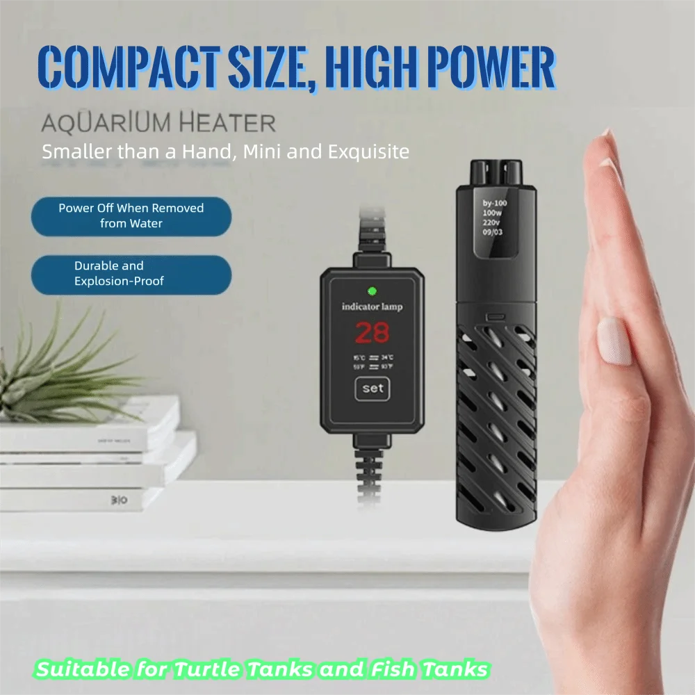 Quartz Glass Aquarium Submersible Heater Adjustable Low Water Level Fish Tank Heating Rod 30w-100w Constant Temperature Control