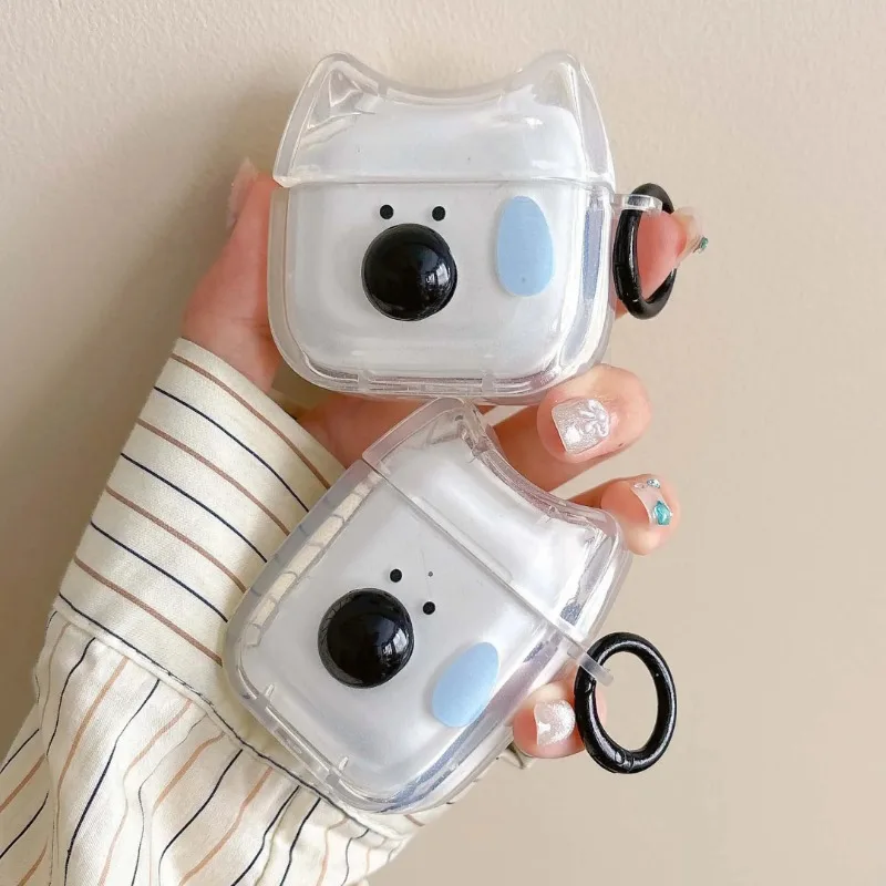 

3D Puppy Cartoon Dog TPU Earphone Case For AirPods 1/2/3/4/Pro/Pro 2 Headphone Protective Cover with Hook Clear Housing Shell