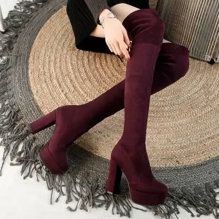 Women's Over The Knee Boots, Solid Color Block Heeled Pull on Long Boots, All-Match Comfortable High Heeled Boots 2025