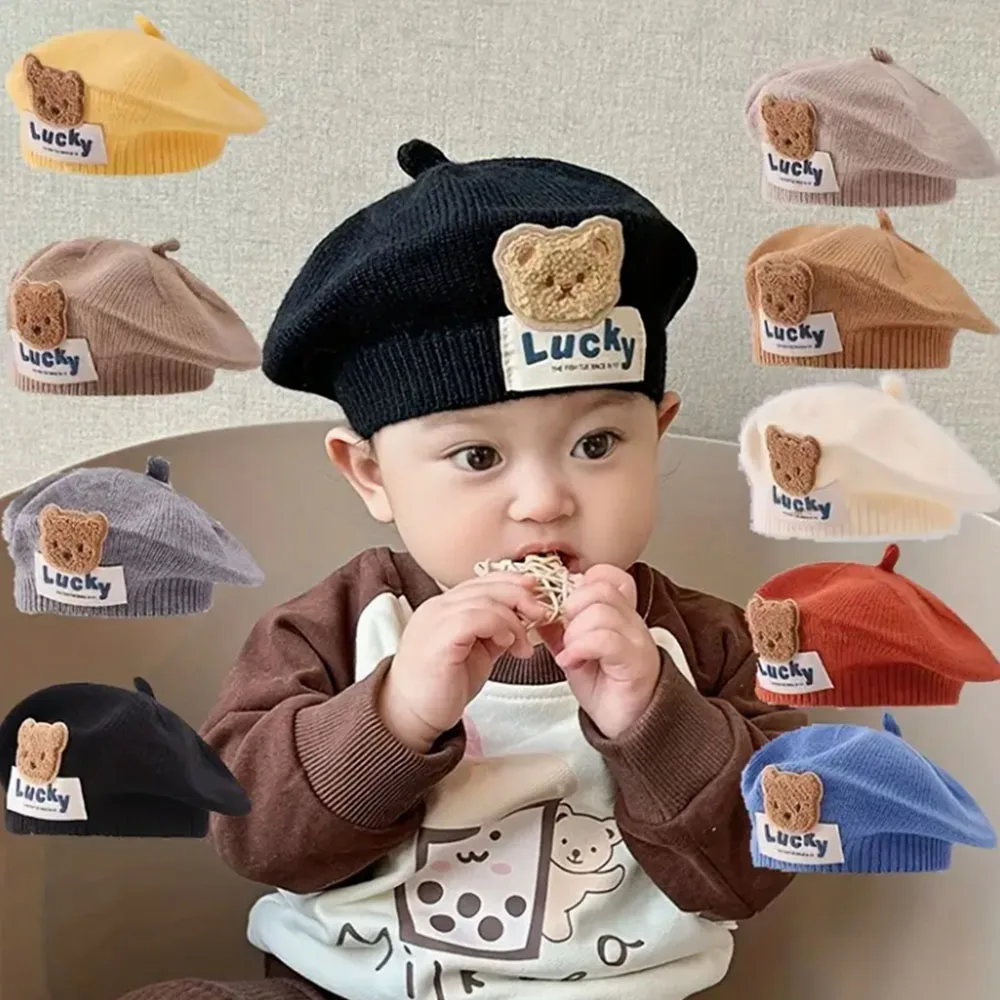 

Вязаная шапка подходит для девочек и мальчиков, удобный вязаный берет, дышащая эластичная шапка художника с изображением медведя.