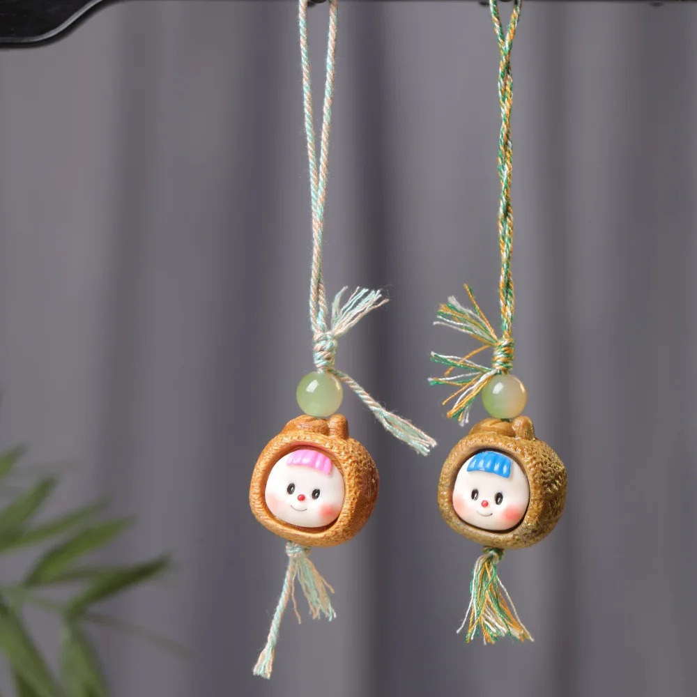 Sandalwood Cute Cartoon Chestnut Garlic Multidoll Pendant Wooden Phone Chain Bag Charm Keychain Decor Craft Gift
