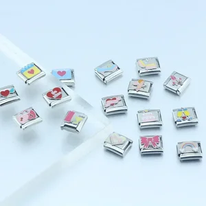 Romantic Hapiship Bowknot High Heel Italian Heart Charm Links Caber 9mm Stainless Steel Bracelet Jewelry DIY Making DJ517 12 Main Sales Crown Direct Mount - №3