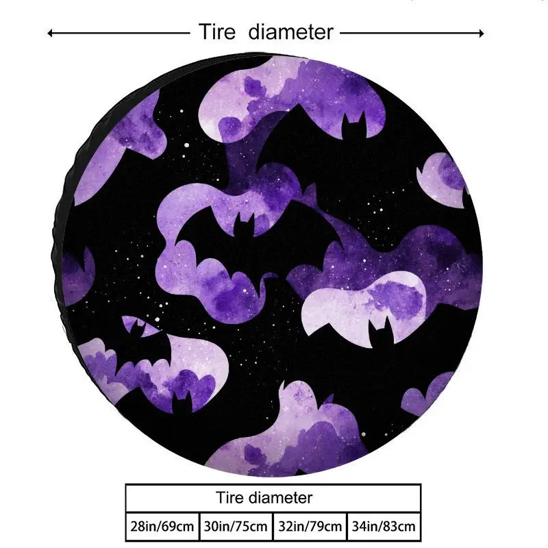 Purple Watercolor Bat Tire Cover Polyester Sunproof Waterproof Spare Wheel Protector