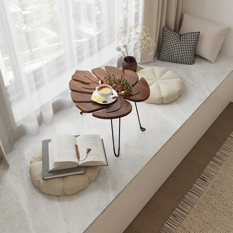 Ins Bay Window Small Tea Table Folding Bedroom Windowsill Tatami Sit Low Table Solid Wood Edge