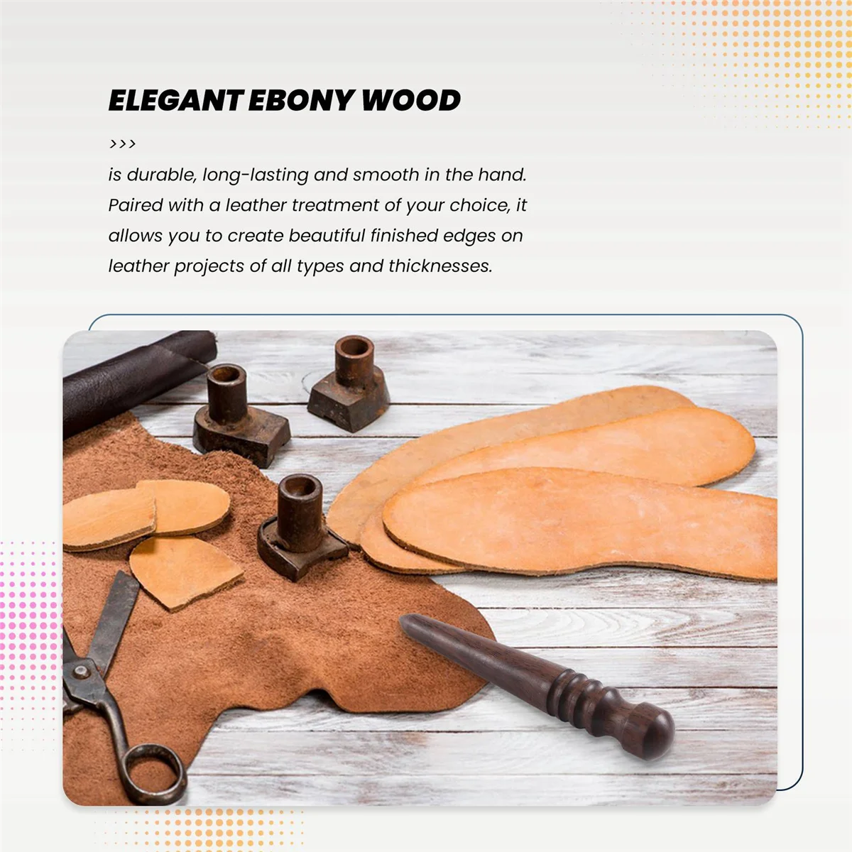 

ABJT Wooden Leather Burnisher Tool - Tapered Edge Slicker Features 4 Grooves for Burnishing of Various Leather Thicknesses