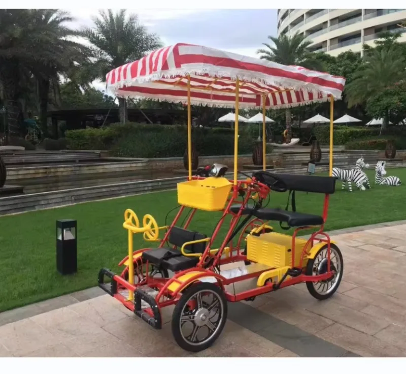 China Factory Leisure Sightseeing Bike 4 Person Double Bike High Carbon Steel Frame