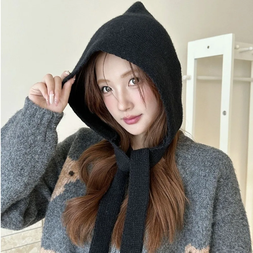 

Neckerchief Korean Style Balaclava Cap Soft Ear Protection Knitted Beanies Hats Warm Thicken Scarf Hat Autumn