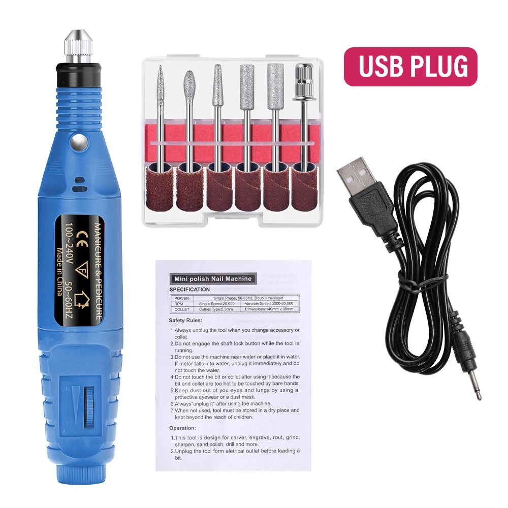 Elektrische nagelschuurmachine Set Nagelboormachine Slijpapparatuur Frees voor manicure pedicure Sterk polijstgereedschap