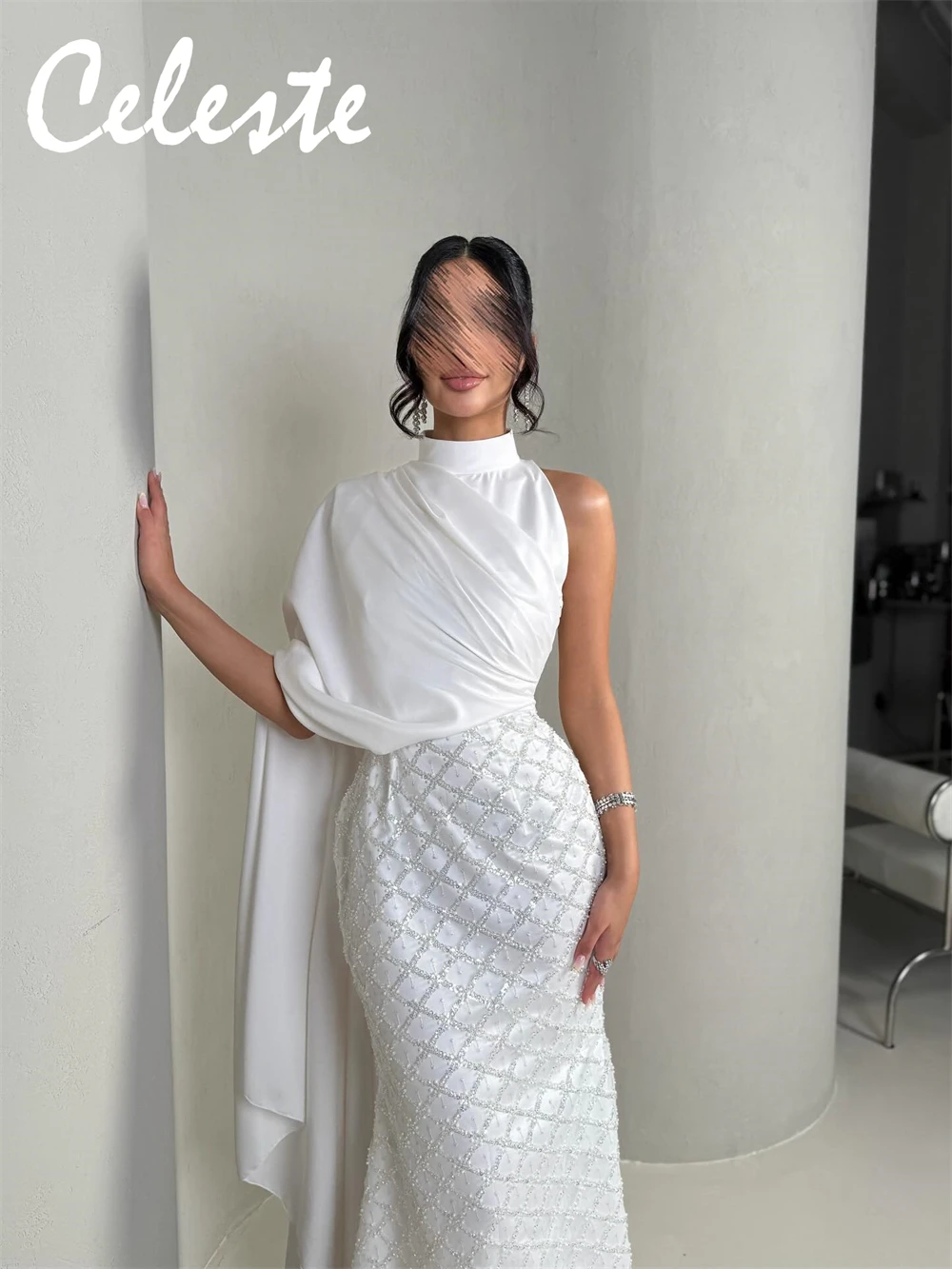 Customized Mermaid Temperament White Satin Evening Dresses Fashion Halter Homecoming Dresses Exquisite Special Occasion Gowns