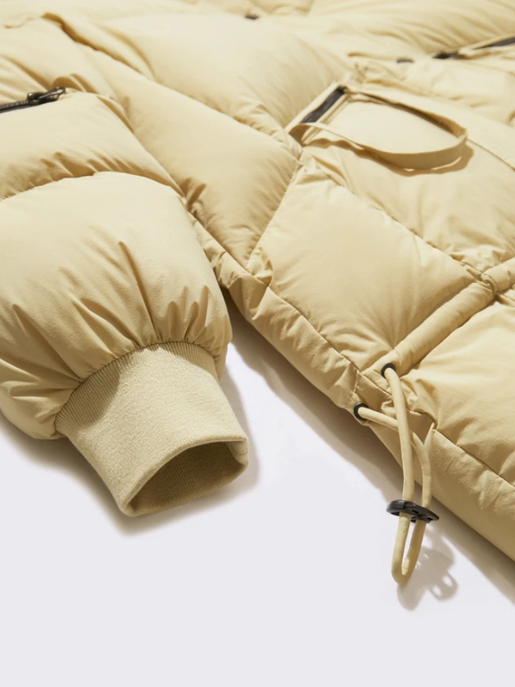 AMII Minimalismus Puffer-Daunenjacke für Damen, 2025, Winter, neues Motorrad, winddicht, warm, mit Kapuze, Kontrastfarbe, Reißverschluss, Oberbekleidung 12324080