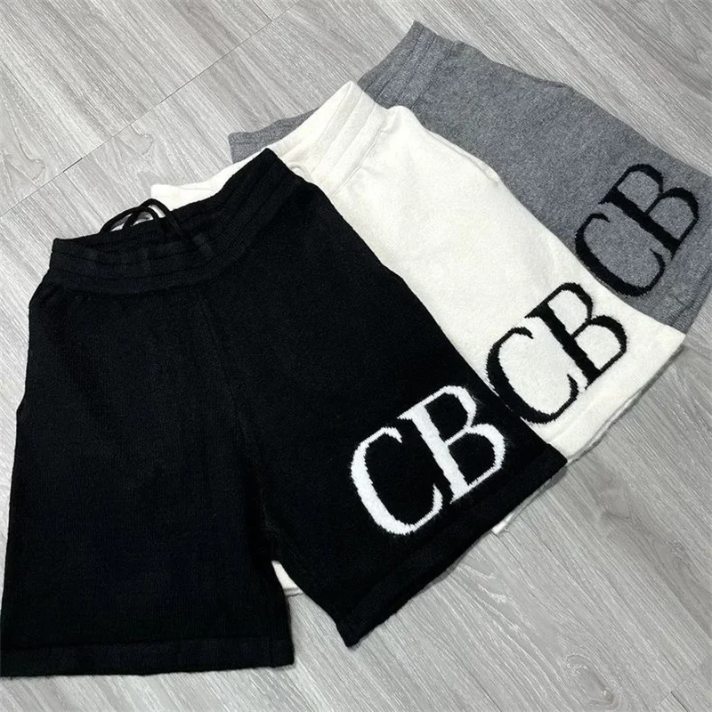 24ss CB Logo Grey Woolen Men Shorts Top Quality CB Jacquard Oversized Shorts Women Casual Pants