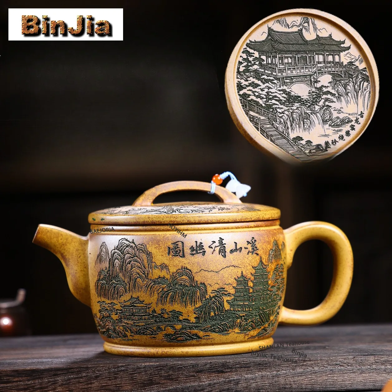 BAEJORIA 630ml Elegant Yixing Purple Clay Teapots Handmade Large Caliber Pot Raw Ore Dragon Bone Golden Sand Mud Kettle Zisha