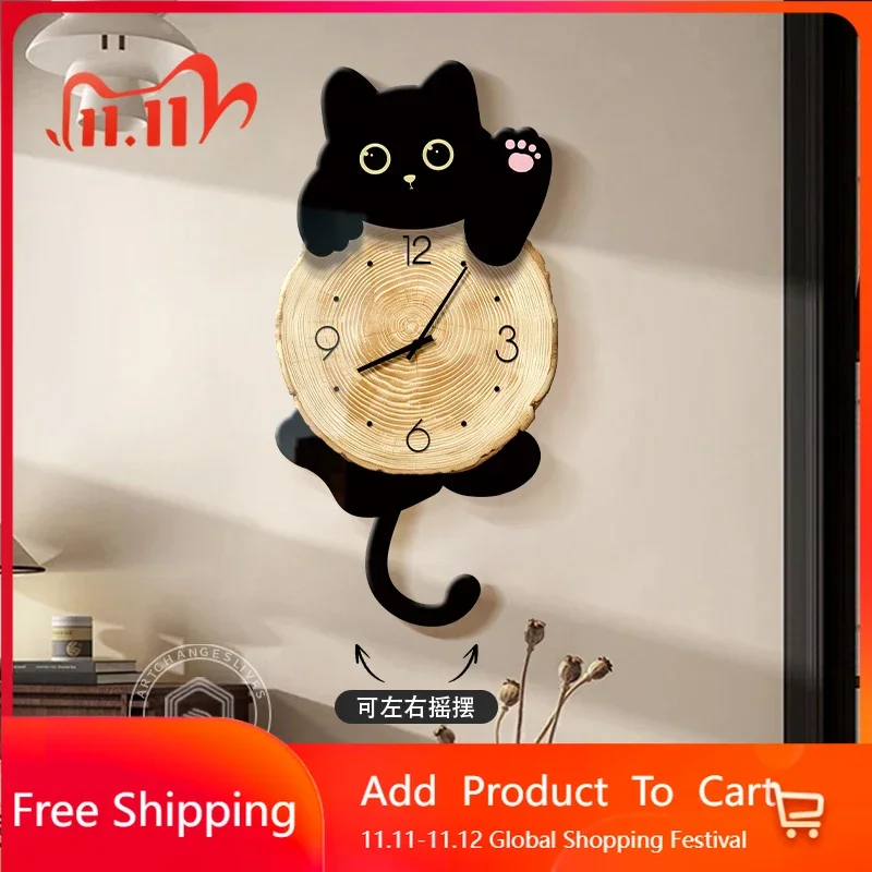 

China Fashion Wall Clocks Cartoon Simple Creative Aesthetic Wooden Wall Watch Modern Art Mural Italian Wanduhr Home Decoration