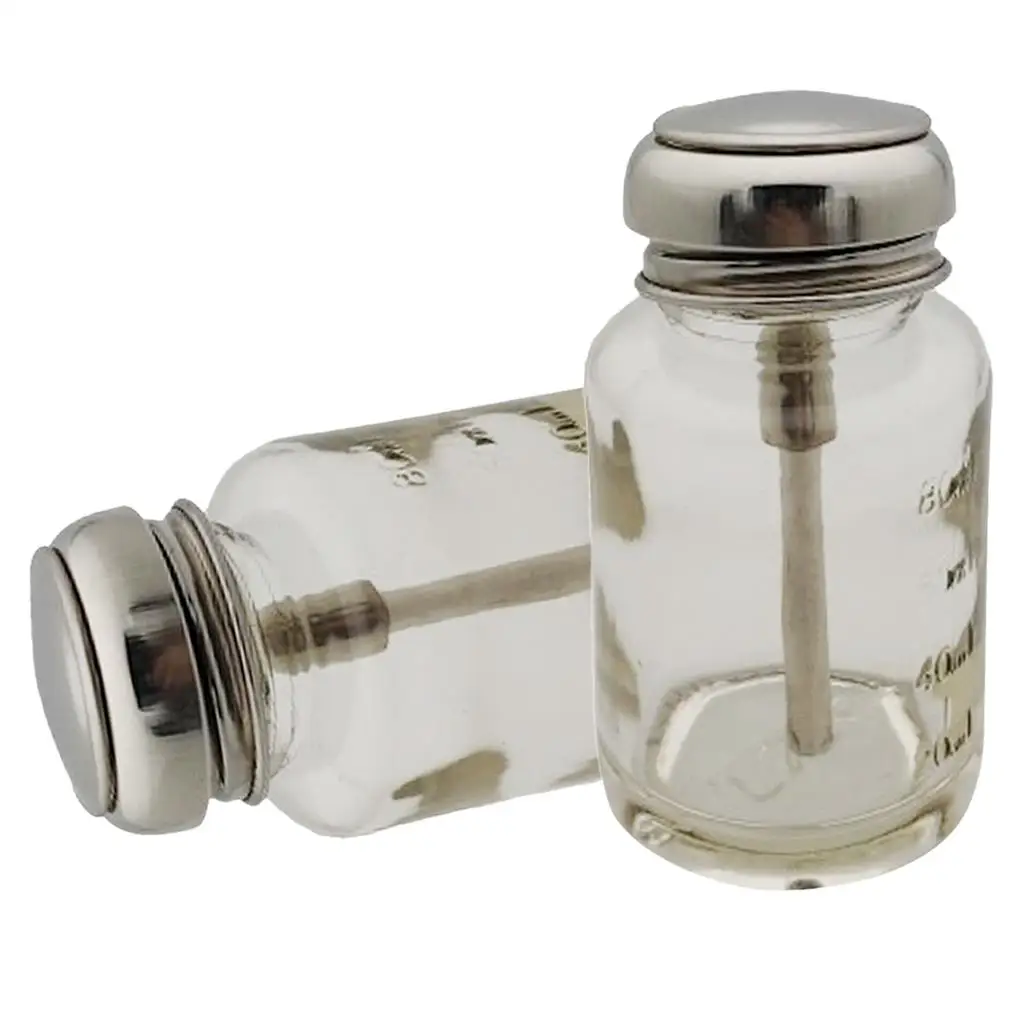 Empty Glass Press Pump Bottle Dispenser Large Mouth Nail Polish Remover Container for Nail Accessories Use