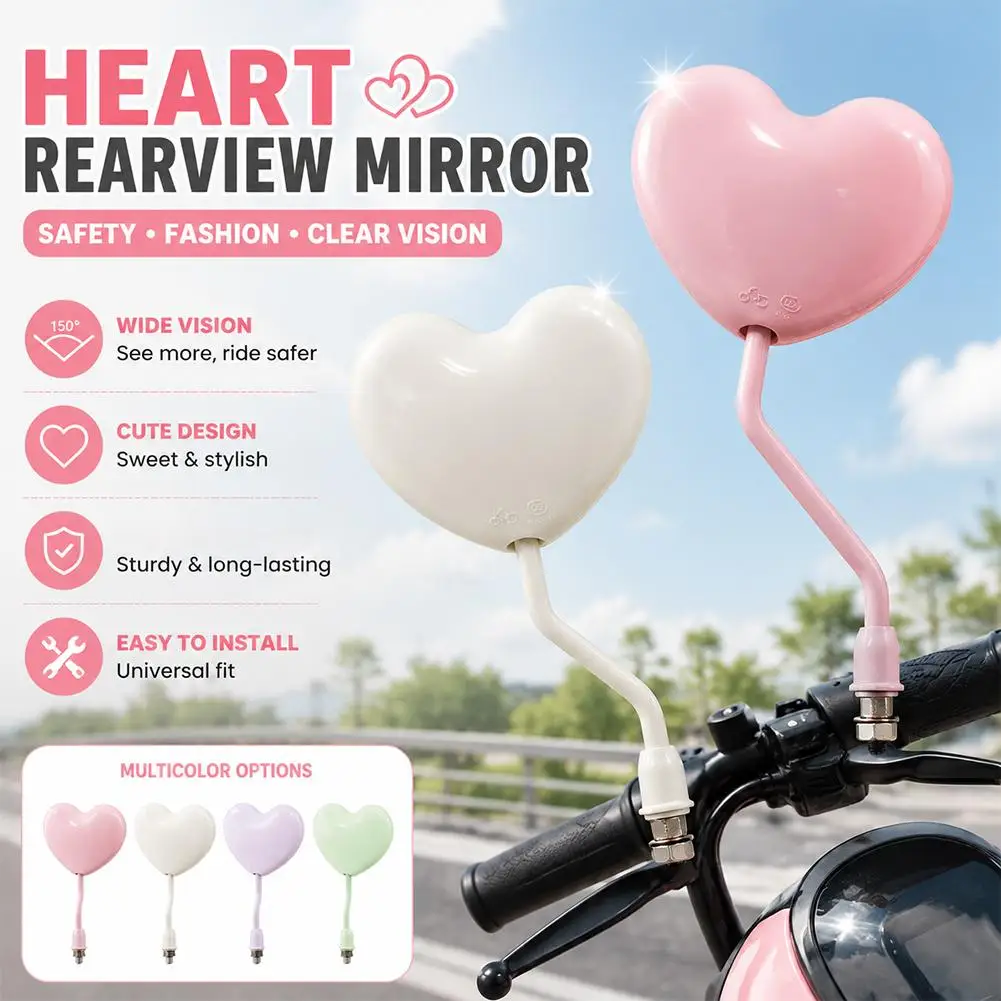 Electric Bike Rearview Mirror HD Universal Cute Heart Shape Reflector For Yadea Aima Electric Scooter
