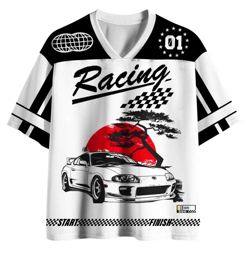 3D Printed Racing Car 01JDM Sports Car Jersey T-shirt for Both Men and Women Breathable Mesh V-neck Short Sleeved Street Top