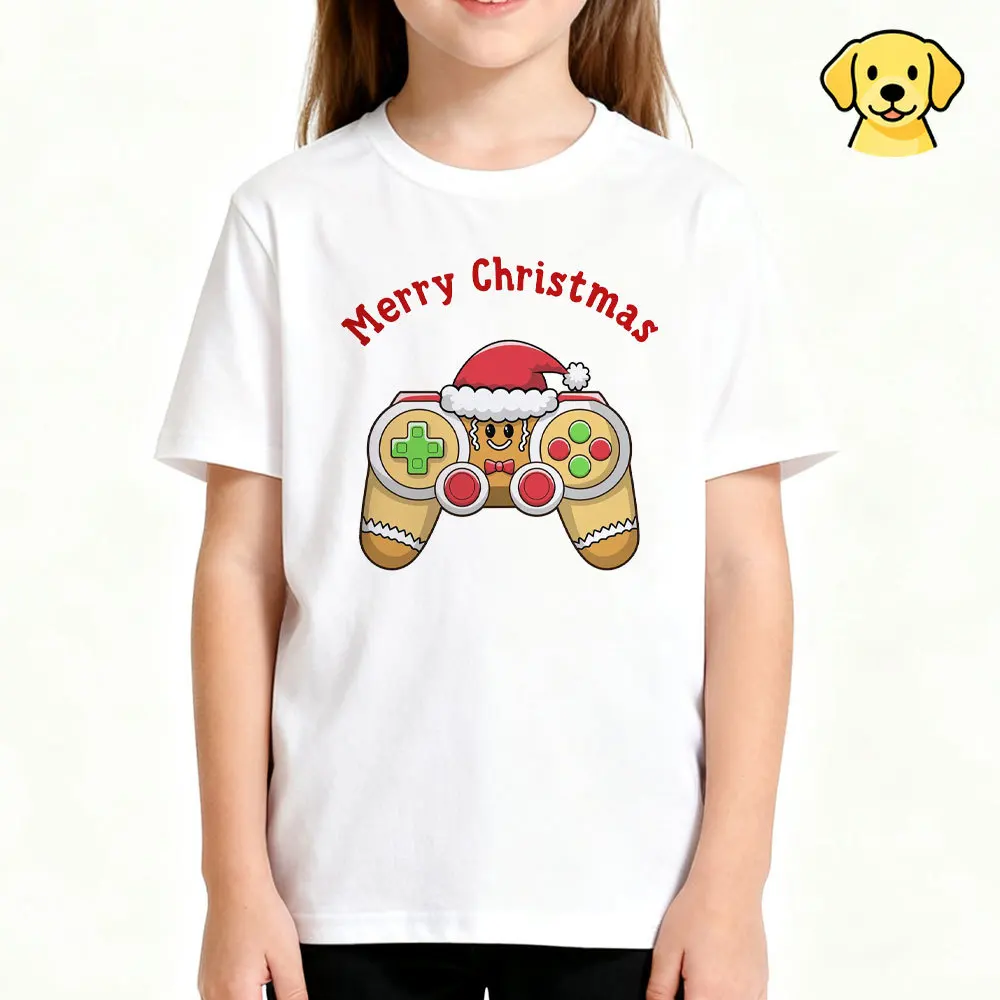 2025 Children's Gaming Christmas Cotton T-Shirt Xmas Controller Boys Girl Design Man Snowman Santa Reindeer Elf Boys Clothes
