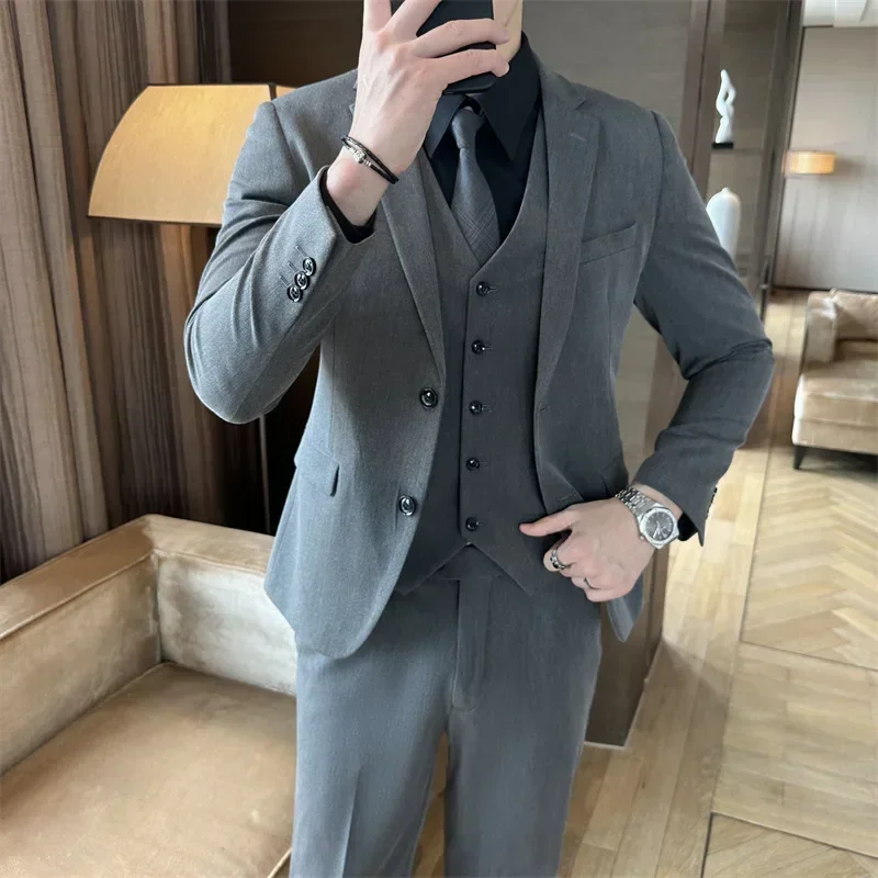 

6XL 7XL Men Suit 3-piece Set High Quality Luxury ( Blazer + Vest + Pants ) Formal Business Slim Fit Male Suit Groom Wedding