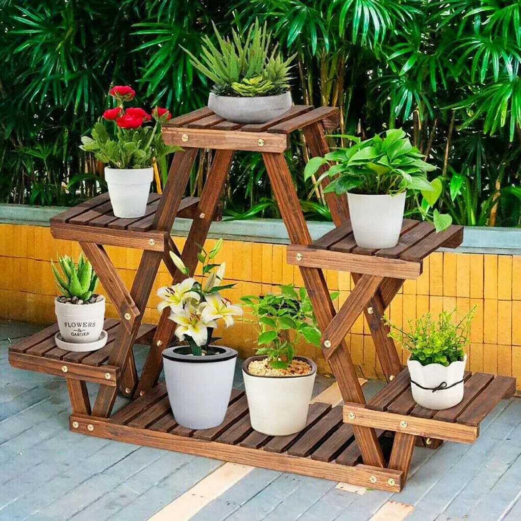 Heavy Duty Wooden Plant Stand 6 Tier Flower Rack Garden Display Shelf