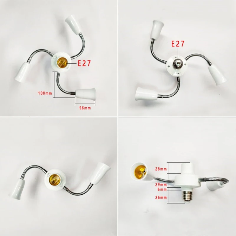 New Adjustable White E27 Base Light Socket Splitter LED Bulbs Holder Converter with Extension Hose Lamp Holder