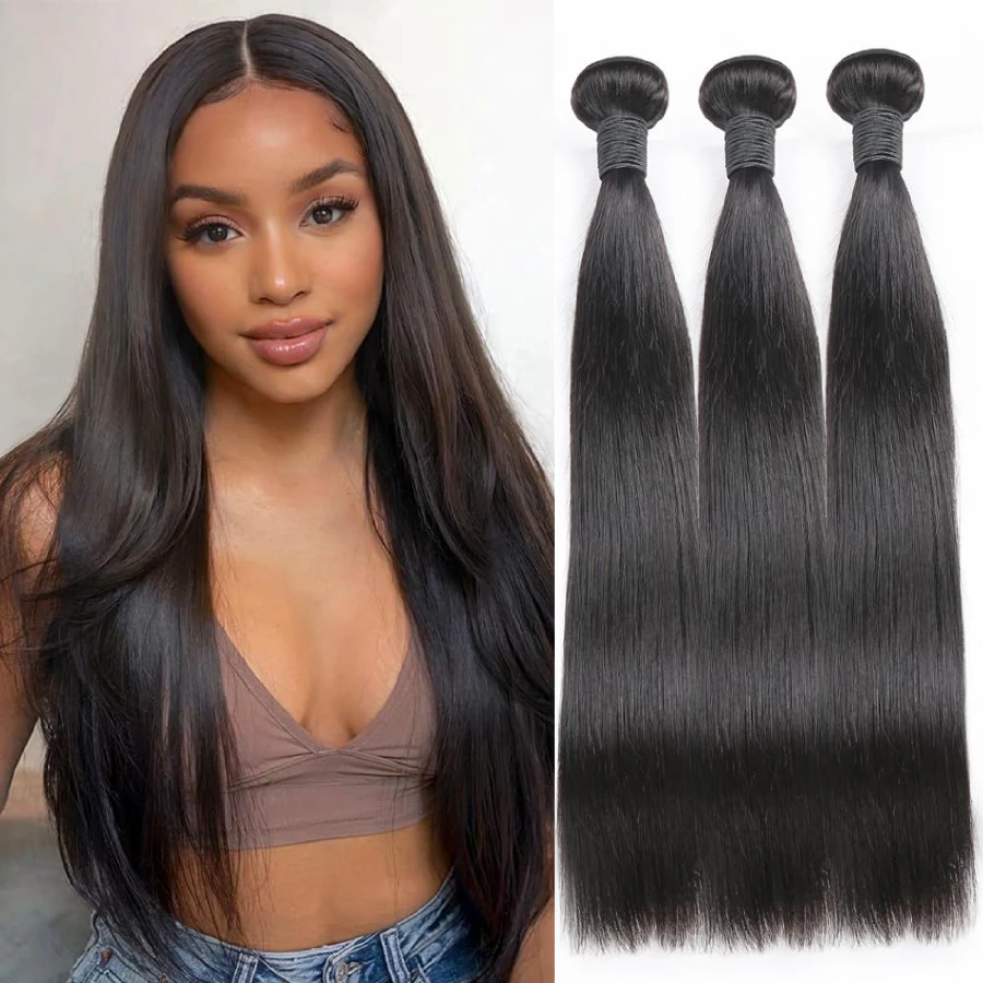 Straight Bundles Human Hair Brazilian Remy Hair Extensions Natural Black Hair Weave Bundles