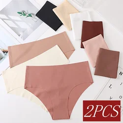 2Pcs/Set Seamless Panties Women Briefs Glossy Underwear Female High Waist Panties Summer Soft Underpants Sexy Lingerie