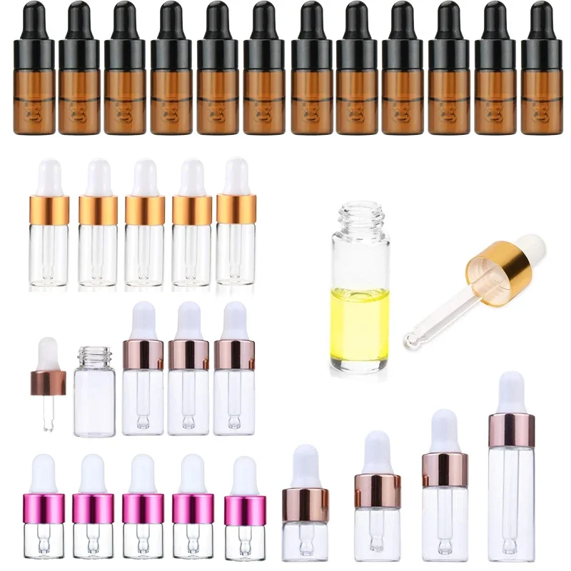 

50Pcs Mini 1ml-5ml Empty Essential Oils Sample Glass Dropper Bottles Perfume Dropper vials For Cosmetic Lotion Aromatherapy