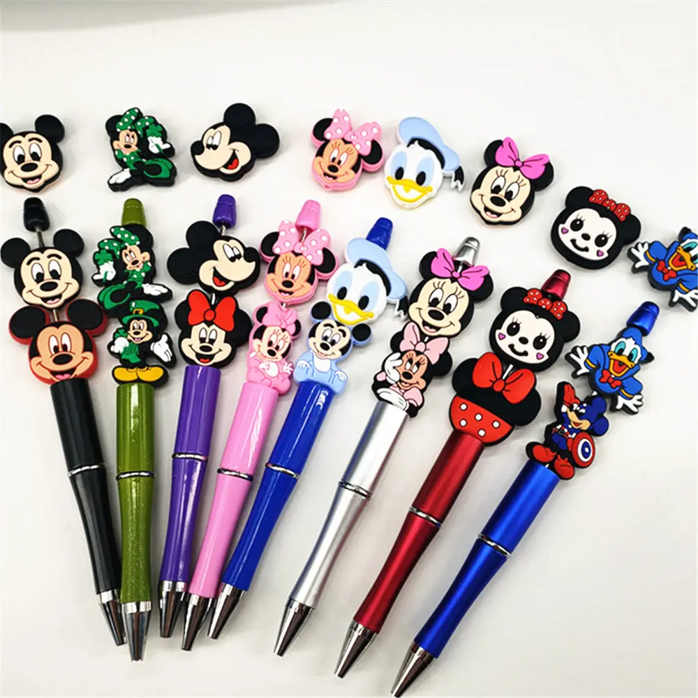 10pcs Minnie mouse Donald Duck silicone focal beads pen Chew Necklace Pacifier Clips Chain DIY Shower Toy Beads