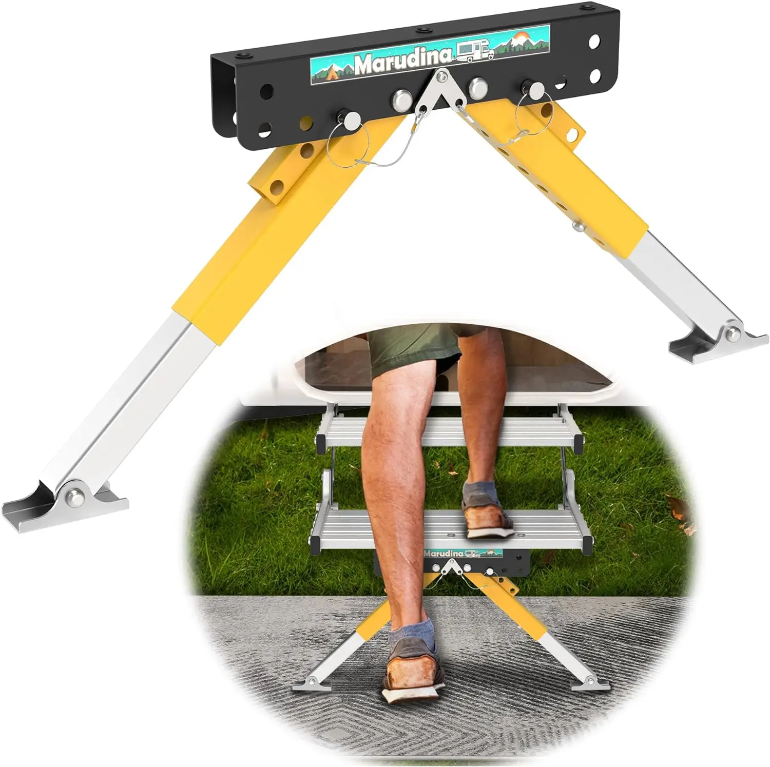 

RV Step Stabilizer Kit for Travel Trailers/5th Wheels/Motorhomes,Foldable Legs Supports,Height Adjustable and Durable Material…